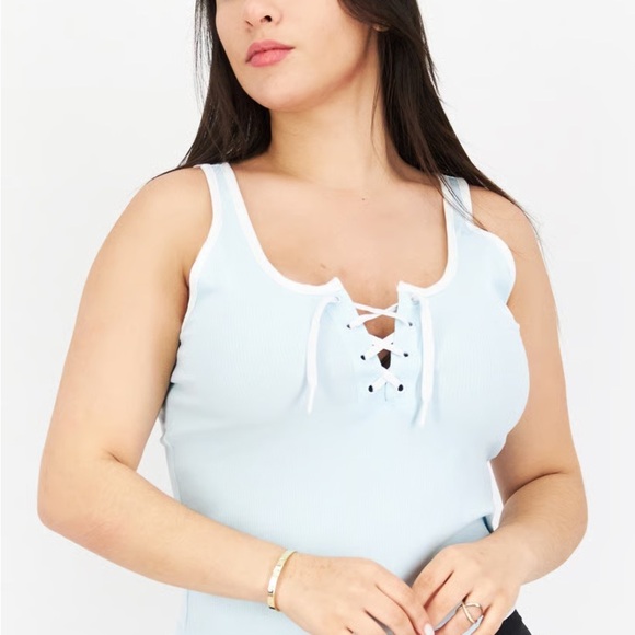 2/$15 NWT Baby blue Adidas Lace-Up Tank Top-XL - Picture 5 of 8